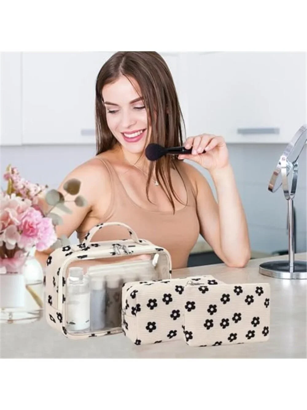 3Pcs Makeup Toiletry Bag for Women, Clear Packing Cubes Cosmetic Bag